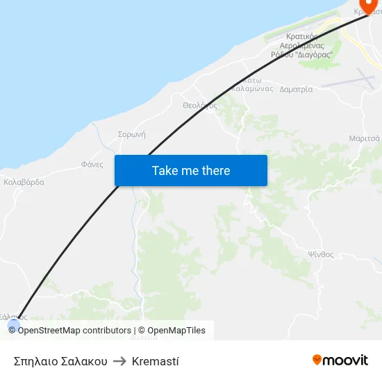 Salakos Cave to Kremasti map