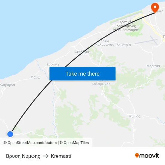 Nymph's Fountain to Kremasti map