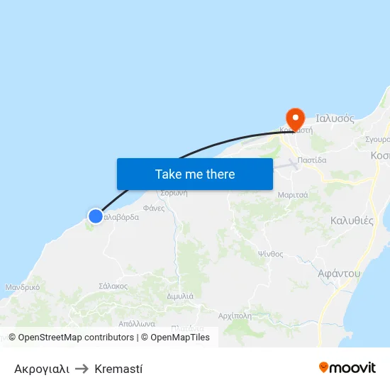 Akrogiali to Kremasti map