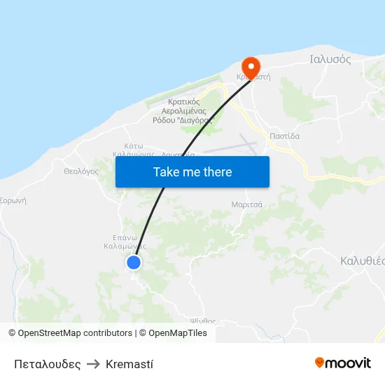 Petaloudes to Kremasti map