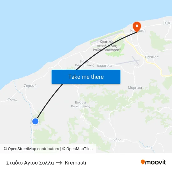 Agios Syllas Stadium to Kremasti map