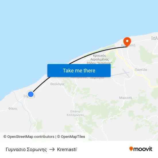 Soroni High School to Kremasti map