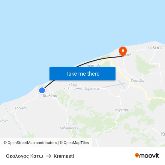 Lower Theologos to Kremasti map