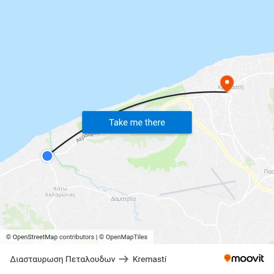 Petaloudes Junction to Kremasti map