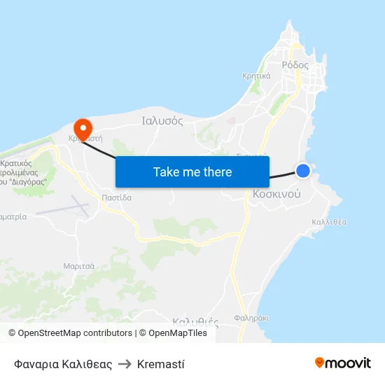 Kalithea Lights to Kremasti map