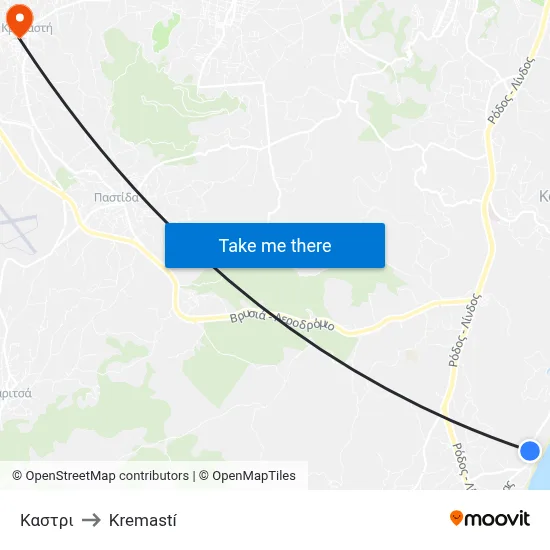 Kastri to Kremasti map