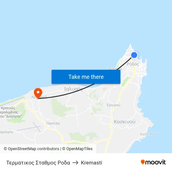 Roda Terminal Station to Kremasti map