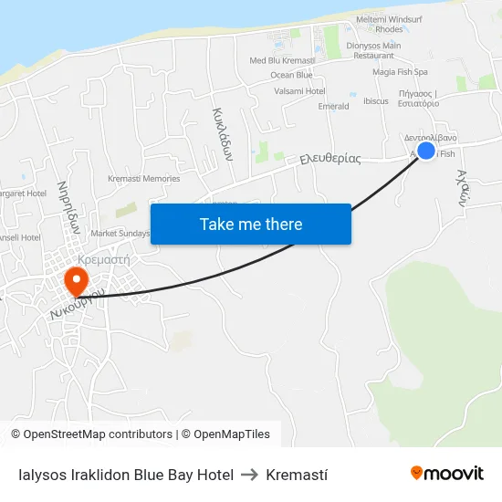 Ialysos Iraklidon Blue Bay Hotel to Kremasti map