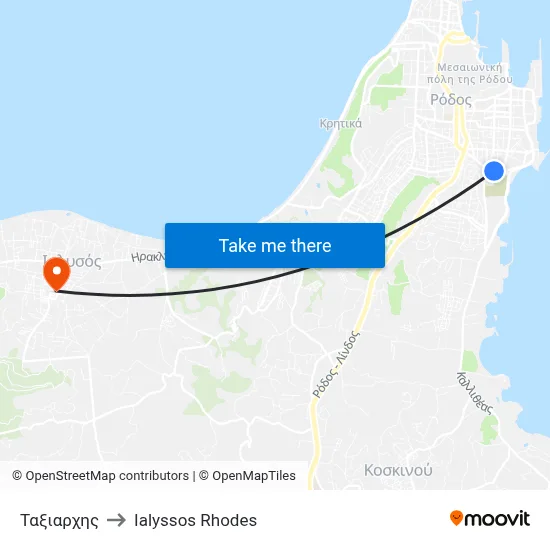 Taxiarchis to Ialyssos Rhodes map
