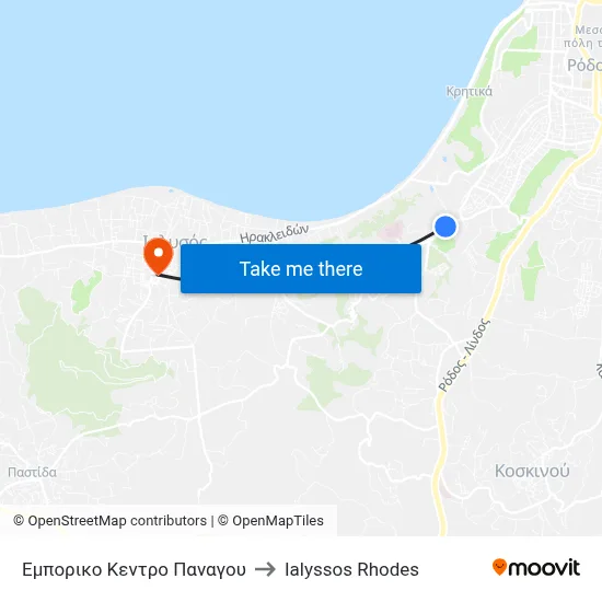 Panagou Shopping Center to Ialyssos Rhodes map