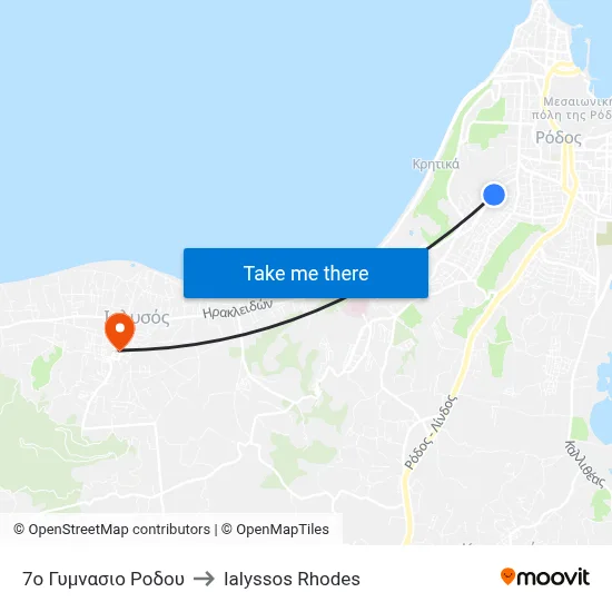 7th Rhodes High School to Ialyssos Rhodes map
