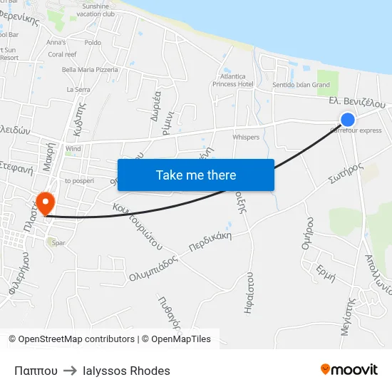 Pappou to Ialyssos Rhodes map
