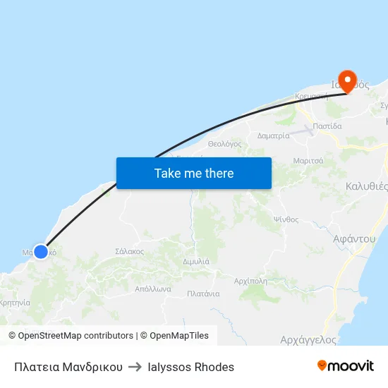 Mandrikou Square to Ialyssos Rhodes map