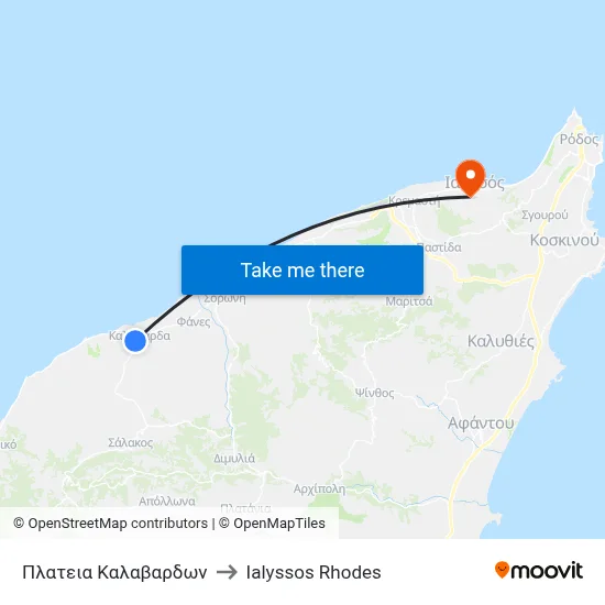 Kalavarda Square to Ialyssos Rhodes map