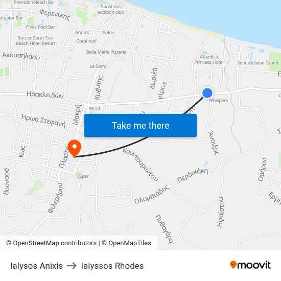 Ialysos Anixis to Ialyssos Rhodes map