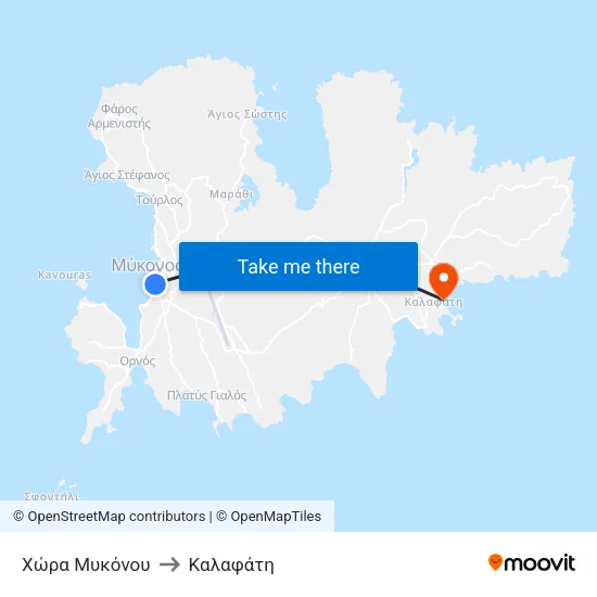 Χώρα Μυκόνου to Καλαφάτη map