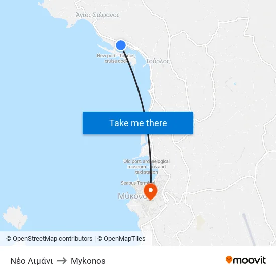 New Port to Mykonos map