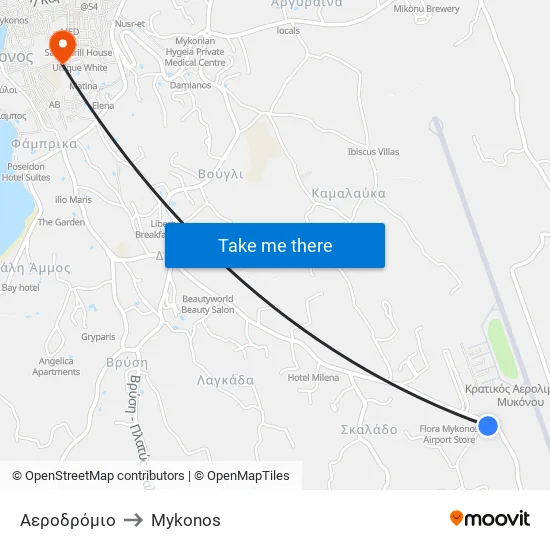 Airport to Mykonos map