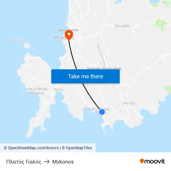 Platys Gialos to Mykonos map