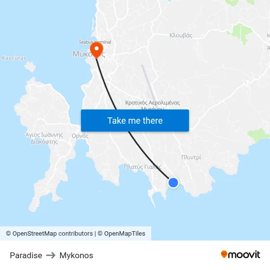 Paradise to Mykonos map