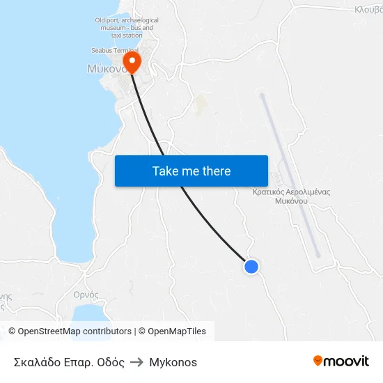 Skalado Provincial Road to Mykonos map
