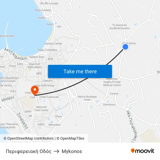 Peripheral Road to Mykonos map