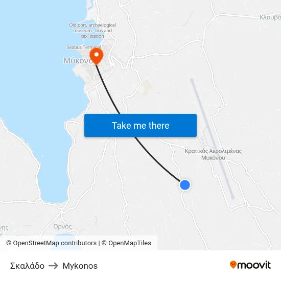 Skalado to Mykonos map