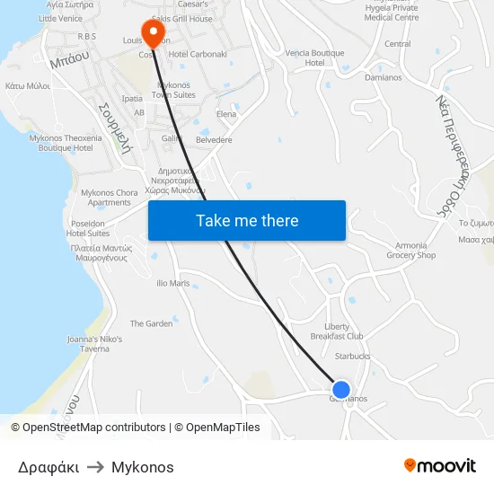 Drafaki to Mykonos map