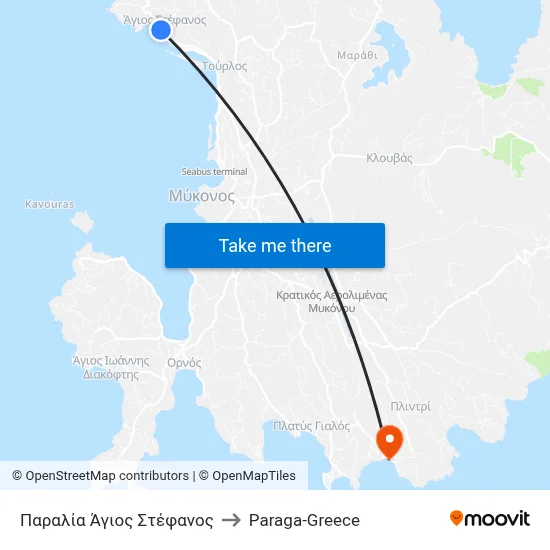Agios Stefanos Beach to Paraga-Greece map