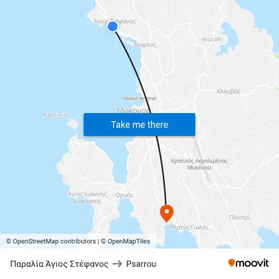 Agios Stefanos Beach to Psarrou map