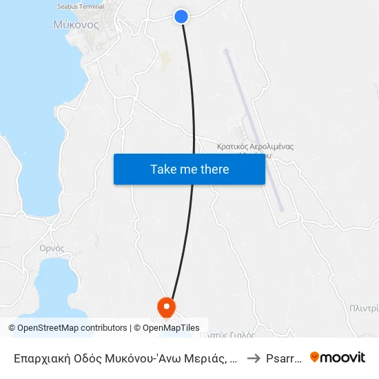 Mykonos-Ano Meria Provincial Road, 1422 to Psarrou map