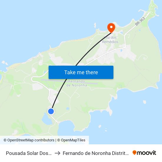Pousada Solar Dos Ventos to Fernando de Noronha Distrito Estadual map
