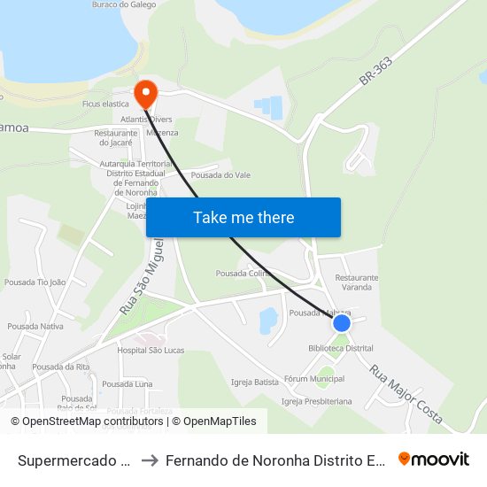 Supermercado Poty to Fernando de Noronha Distrito Estadual map