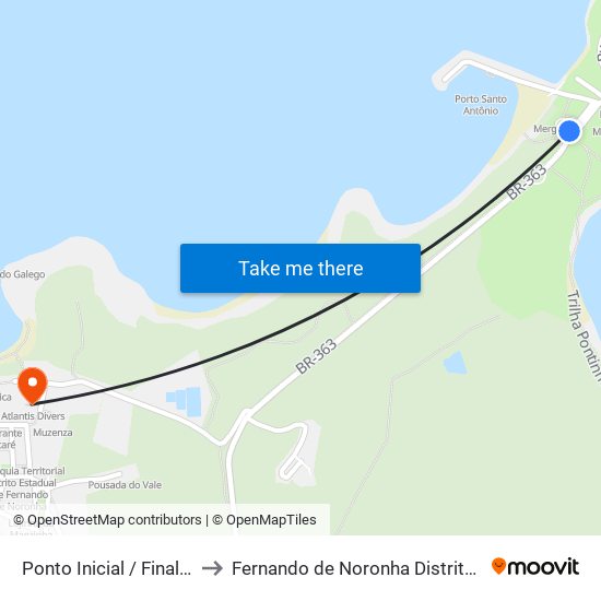 Ponto Inicial / Final - Porto to Fernando de Noronha Distrito Estadual map
