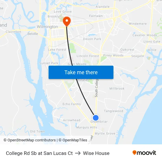 College Rd Sb at San Lucas Ct to Wise House map