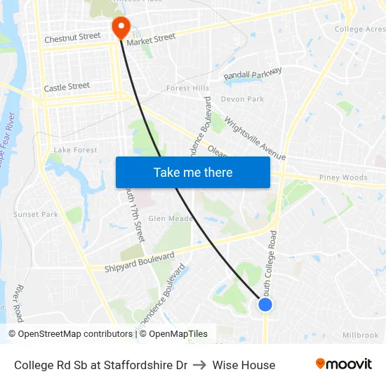 College Rd Sb at Staffordshire Dr to Wise House map