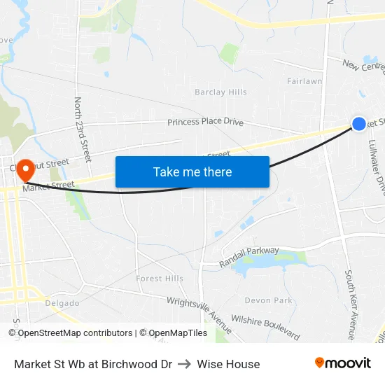Market St Wb at Birchwood Dr to Wise House map