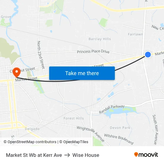 Market St Wb at Kerr Ave to Wise House map