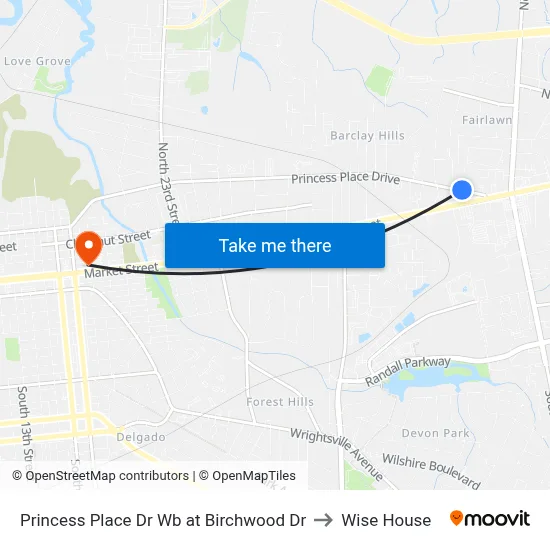 Princess Place Dr Wb at Birchwood Dr to Wise House map