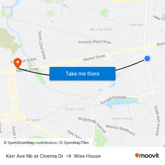 Kerr Ave Nb at Cinema Dr to Wise House map
