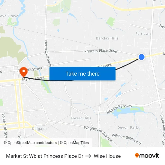 Market St Wb at Princess Place Dr to Wise House map
