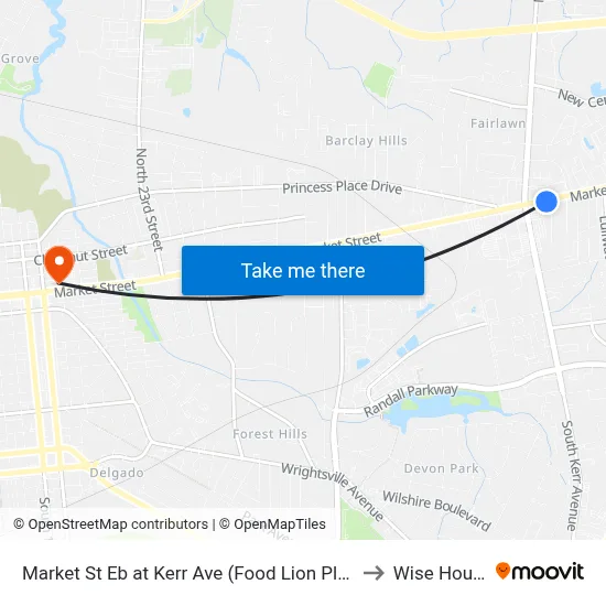 Market St Eb at Kerr Ave (Food Lion Plaza) to Wise House map