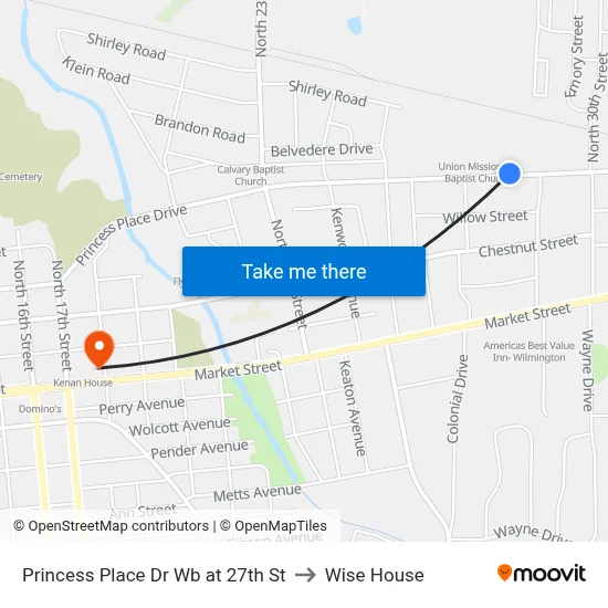 Princess Place Dr Wb at 27th St to Wise House map