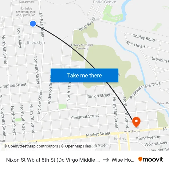 Nixon St Wb at 8th St (Dc Virgo Middle School) to Wise House map
