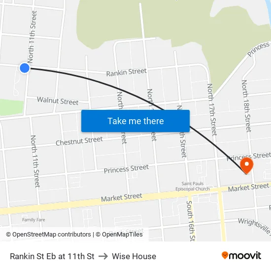 Rankin St Eb at 11th St to Wise House map
