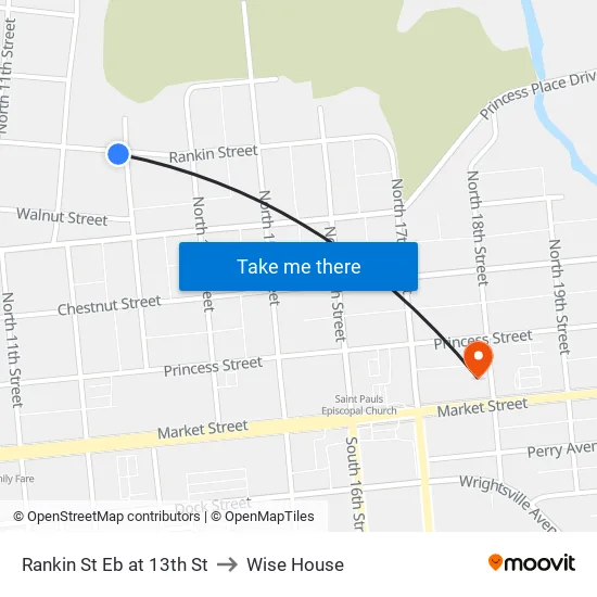 Rankin St Eb at 13th St to Wise House map