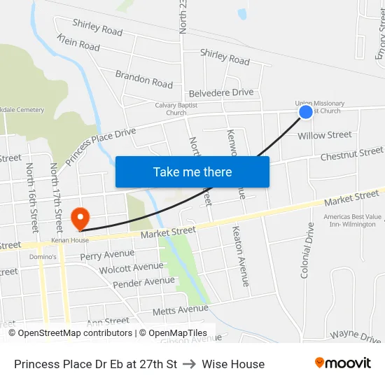 Princess Place Dr Eb at 27th St to Wise House map