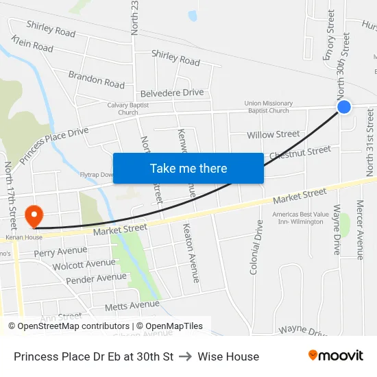 Princess Place Dr Eb at 30th St to Wise House map