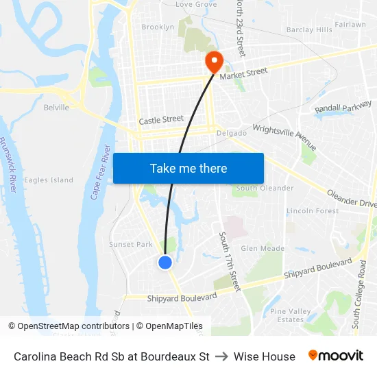 Carolina Beach Rd Sb at Bourdeaux St to Wise House map