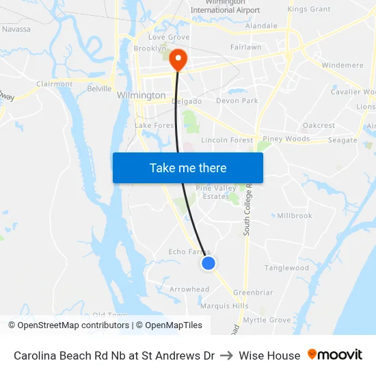 Carolina Beach Rd Nb at St Andrews Dr to Wise House map